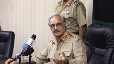 General Khalifa Haftar, commander of the army of Libya’s national parliament, sent four columns of troops to take over Libyan oil facilities on September 11, 2016. Esam Omran Al-Fetori / Reuters / May 31, 2014