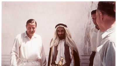 Ian Cuthbert with Sheikh Shakhbut bin Sultan Al Nahyan, the ruler of Abu Dhabi, in 1959. Courtesy Olivia Cuthbert