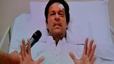 Imran Khan speaks from the hospital bed where he is recovering from a fractured spine.