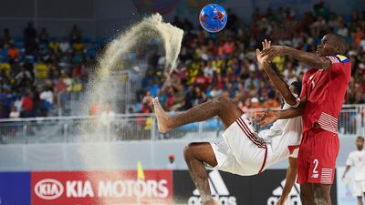 Action from the UAE's match against Panama on Sunday, April 30 at the Fifa Beach Soccer World Cup in the Bahamas. Photo courtesy Lea Weil