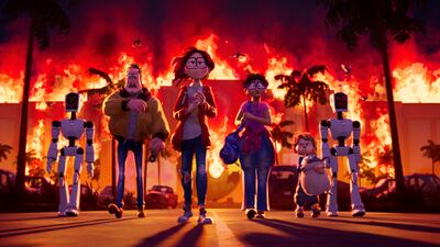 A scene from 'The Mitchells vs the Machines', which is up for Best Animated Feature Film. Sony Pictures Animation via AP