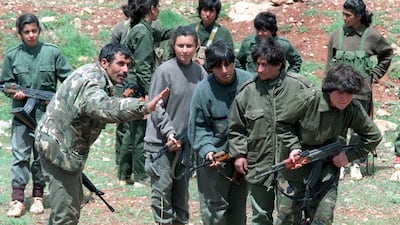 PKK fighters training at Helweh in 1992. AFP