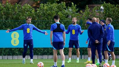 England's Jack Grealish, left, during training. PA