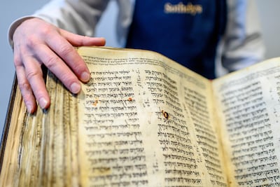 Written on parchment sheets by a single scribe, the Codex Sassoon dates back to the late 9th or early 10th century. Getty Images