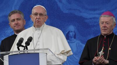 Pope Francis leads prayers at the Drum Crescent in Knock, County Mayo on August 26, 2018. AFP