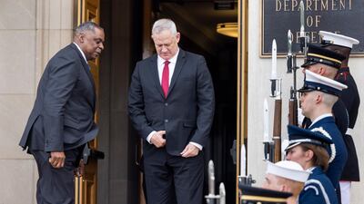 Mr Gantz said curbing the threat from Iran was a 'shared strategic need' of the US, before holding discussions at the Pentagon. EPA