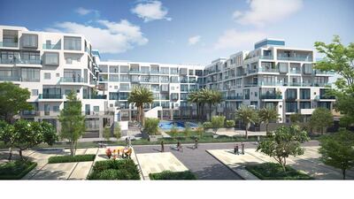 Above, a rendering of the Oia Residence project of Union Properties at Motor City in Dubai. Oia Residence will consist of 271 simplex and duplex apartments. Courtesy Union Properties