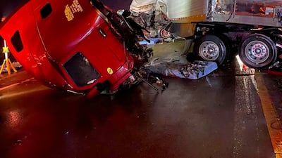 A lorry on Interstate 40 turned over near Forrest City, Arkansas. Forrest City Fire Department / AP