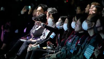 Members of the ispace team watch the live stream of the Haluto-R private lunar exploration programme in Tokyo. AP