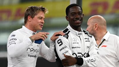 Brad Pitt and Damson Idris, stars of F1, photographed at Yas Marina Circuit in December 2024. Getty Images