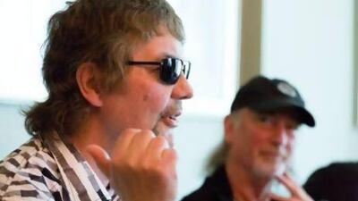 Deep Purple band members, (L) Don Airey & Roger Glover. Crown Plaza, Dubai festival city. Duncan Chard for the National