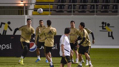 Real Madrid's players attend a training session on the eve of the Spanish Super Cup final. AFP