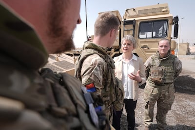 Foreign Secretary Yvette Cooper during a visit to a British military base in Saudi Arabia, where the 9 (Plassey) Battery Royal Artillery is based. PA