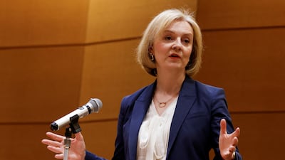 Former British Prime Minister Liz Truss at a symposium of the Inter-Parliamentary Alliance on China, in Tokyo, on February 17. Reuters