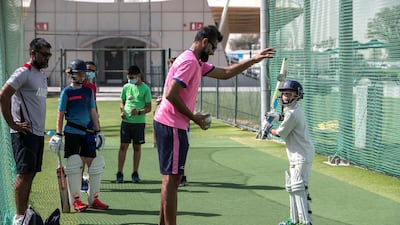 Ahmed Raza guides the next generation of cricketers at the Rajasthan Royals Academy in Dubai. Antonie Robertson / The National