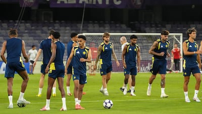 Al Nassr train at Hazza bin Zayed Stadium in Al Ain. Pawan Singh for The National