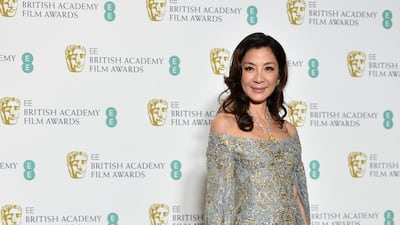 Michelle Yeoh, wearing Elie Saab, backstage at the British Academy Film Awards on February 10, 2019. EPA
