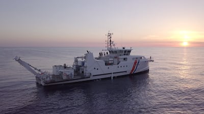 The research vessel the Alfred Merlin, equipped with high-tech underwater imaging and mapping equipment, from which an international team discovered three new shipwrecks on the Skerki Bank. Photo: M Pradinaud