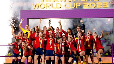 Spain players celebrate after beating England in the Fifa Women's World Cup final at Stadium Australia in Sydney on August 20, 2023. PA