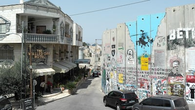 The Walled-Off hotel is hemmed by an eight-metre concrete wall built by Israel. Courtesy Walled-Off Hotel