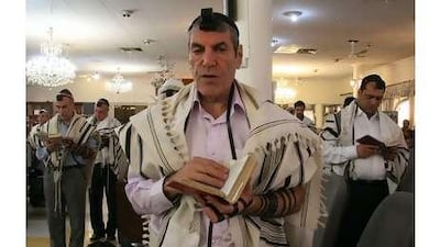 Jewish worshippers at the Abrishami synagogue on Palestine Street in Tehran.