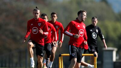Wales' Gareth Bale with teammates during training. Reuters