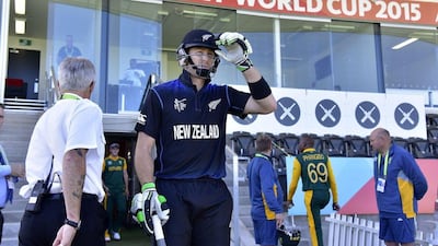 Martin Guptill of New Zealand shown during a Cricket World Cup warm-up match against South Africa on Wednesday. Marty Melville / AFP / February 11, 2015