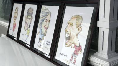 Caricatures of footballers by Jalal Abusamma. Courtesy Chris Whiteoak/The National