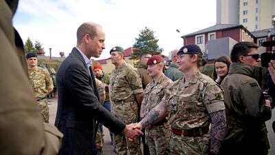 Prince William meets members of the British military stationed in Poland. Getty