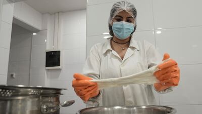 Fresh cheese being prepared.