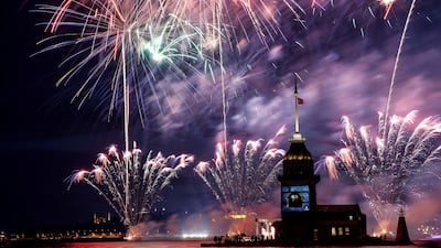 Fireworks explode over Maiden's Tower, an islet on the Bosphorus which dates back to 341 B.C. to mark the 567th anniversary of the conquest of Istanbul by Ottoman Turks, in Istanbul, Turkey. Reuters