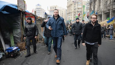 Then opposition leader Klitschko arrives to address anti-government demonstrators at Independence Square in Kiev, 2014. Getty Images