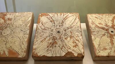 Boukan glazed bricks repatriated from Switzerland on display at Iran's National Museum in Tehran.