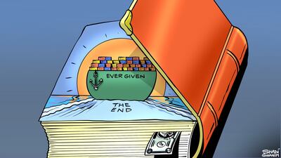 Our cartoonist's take on the Ever Given sailing free after its saga on the Suez Canal