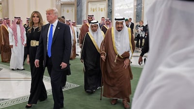 Saudi Arabia's King Salman, US President Donald Trump and US first lady Melania Trump at the Saudi Royal Court in Riyadh in May 2017. AFP