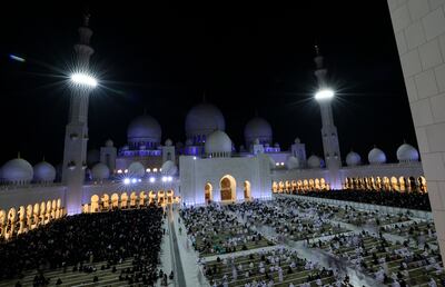 Worshippers gather to observe Laylat Al Qadr at Sheikh Zayed Grand Mosque in Abu Dhabi. EPA
