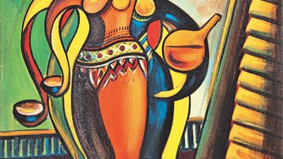 'Women at the Well', 91 x 122 centimetres, oil on board, 1954, by Sadequain.