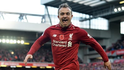 Right midfield: Xherdan Shaqiri (Liverpool) – Again illustrated what a fine signing he is proving with a lovely second goal as Jurgen Klopp’s side beat Fulham. EPA