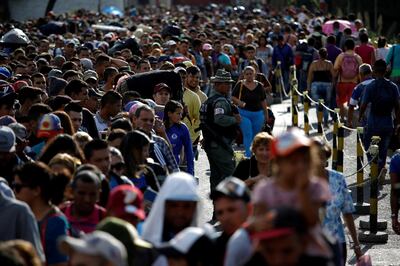 Venezuelans queueing to cross into Colombia via the Simon Bolivar international bridge, January 24, 2018. Reuters