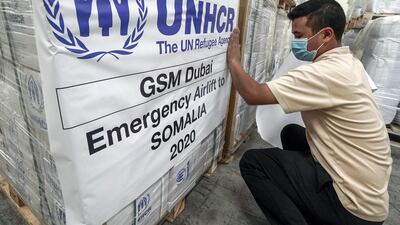 Relief aid for Somalia shipped from UNHCR and WHO headquarters in the UAE. Victor Besa / The National
