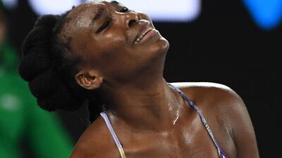 Venus Williams reacts in frustration during the Australian Open final. William West / AFP