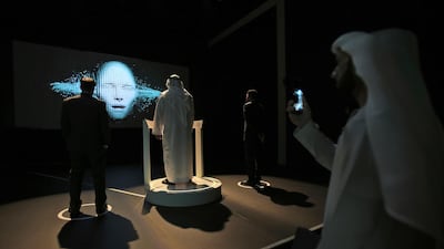 Attendees of the World Government Summit 2018 visit the temporary exhibit of the Museum of the Future. Kamran Jebreili / AP