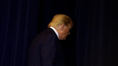 US President Donald Trump prepares to leave the room after a press conference held on the sidelines of the United Nations General Assembly. EPA