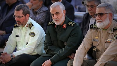 Iranian general Qassem Suleimani, centre, was killed in a US drone strike on January 3, 2020, leading to greater tensions between Iraq's government and pro-Iran Iraqi militias. AFP / KHAMENEI.IR