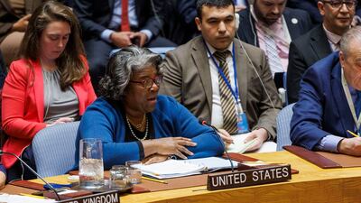 US ambassador Linda Thomas-Greenfield speaks after the vote. EPA
