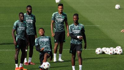 Real Madrid's Ferland Mendy, Antonio Rudiger, David Alaba, Eder Militao and Eduardo Camavinga. EPA