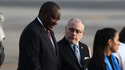 President of South Africa Matamela Cyril Ramaphosa was greeted by Argentina's Foreign Affairs Minister Jorge Faurie. Getty