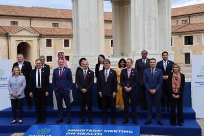 Italian Health Minister Orazio Schillaci, centre left, hosted G7 colleagues in Ancona as well as guests such as Saudi Arabia and Albania. EPA