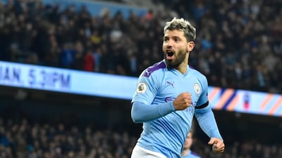 Aguero celebrates after his goal. AP