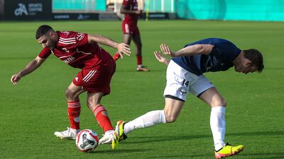 Players of Gulf United during a pre-season training match ahead of the new UAE First Division campaign.